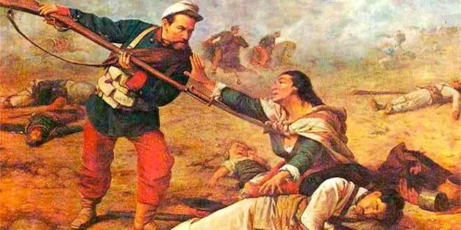 Ilustración del repaso chileno durante la Guerra del Pacífico