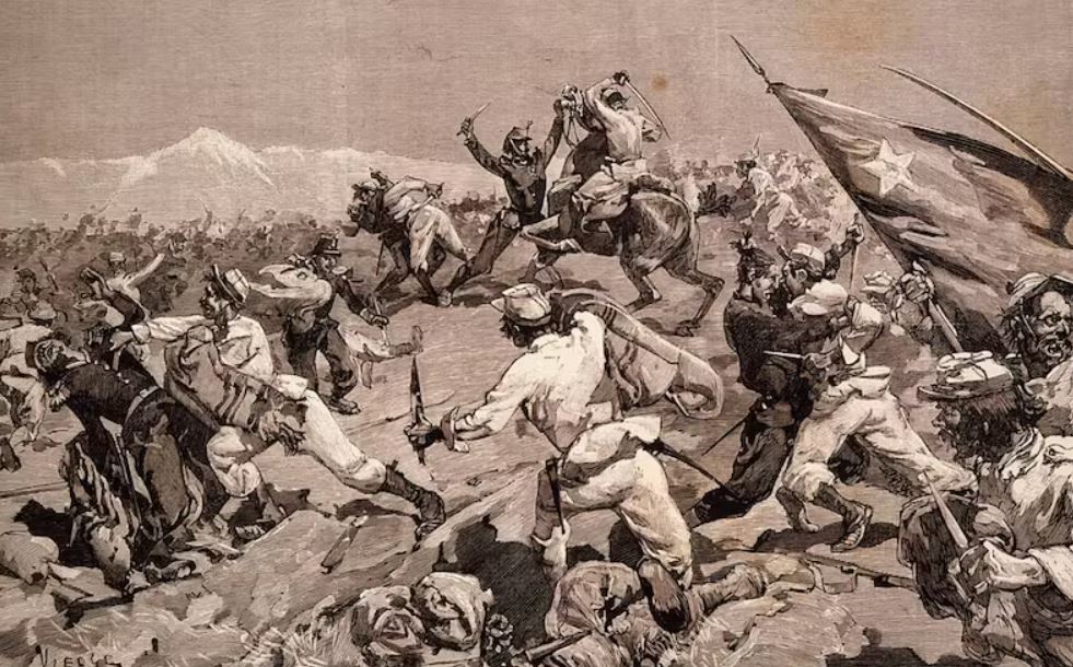 Documento histórico del Boletín de la Guerra del Pacífico mostrando el envío de armamento inglés a Chile