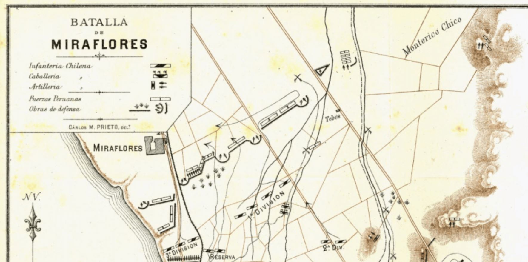 Mapa de los reductos de Miraflores durante la Campaña de Lima de 1881