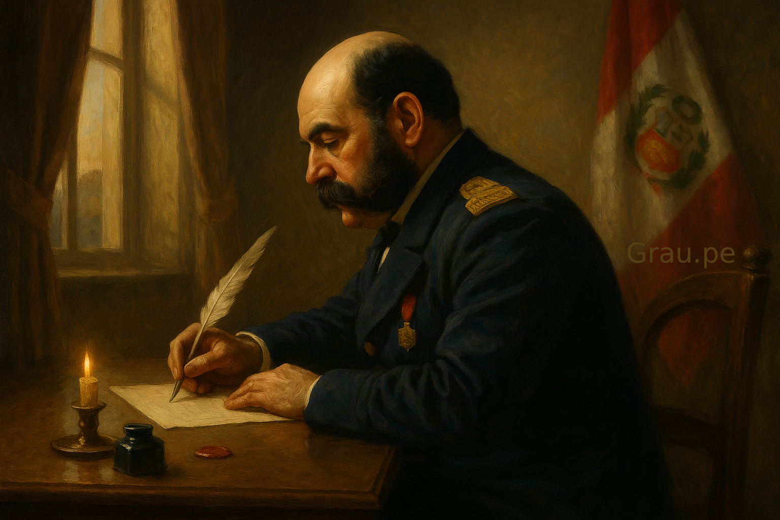 Miguel Grau escribiendo cartas a su esposa