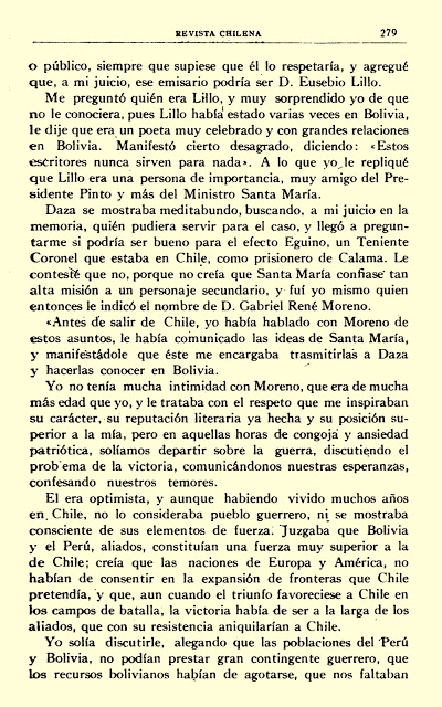 Página 3 de la carta de Luis Salinas Vega a Alberto Gutiérrez sobre las tentativas chilenas de 1879