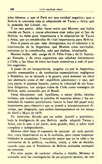 Página 4 de la carta de Luis Salinas Vega a Alberto Gutiérrez sobre las tentativas chilenas de 1879