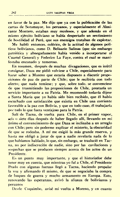 Página 6 de la carta de Luis Salinas Vega a Alberto Gutiérrez sobre las tentativas chilenas de 1879
