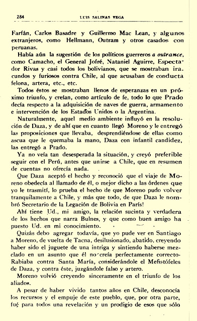 Página 8 de la carta de Luis Salinas Vega a Alberto Gutiérrez sobre las tentativas chilenas de 1879