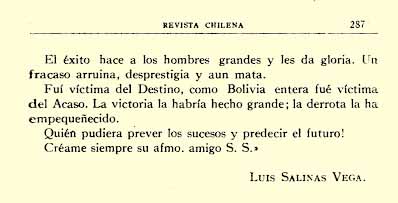 Página 11 de la carta de Luis Salinas Vega a Alberto Gutiérrez sobre las tentativas chilenas de 1879