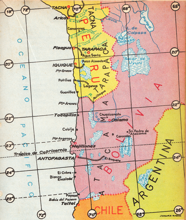 Fronteras de Chile, Bolivia y Perú 1866