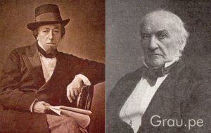 Benjamín Disraeli y William Ewart Gladstone, ministros de relaciones exteriores británicos durante la guerra del guano y el salitre